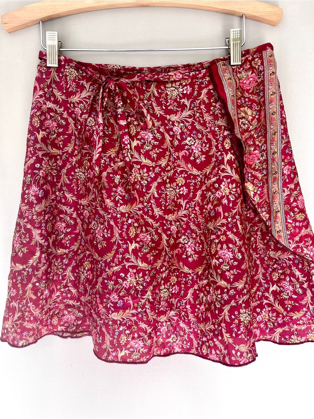 100% Silk Wrap Mini Skirt Floral Paisley Boho Made in India OS
